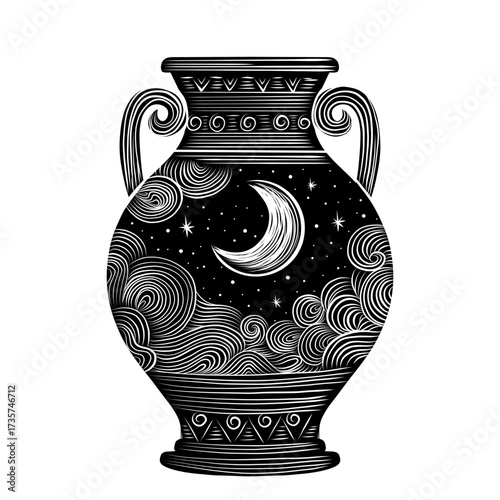Vector illustration set of moon phases. Different stages of moonlight activity in vintage engraving style. Zodiac Signs	