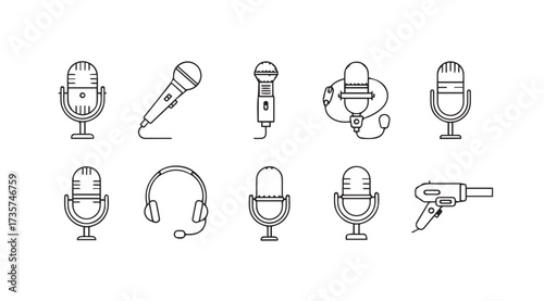 Vector art of microphone line icons