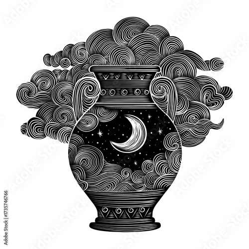 Vector illustration set of moon phases. Different stages of moonlight activity in vintage engraving style. Zodiac Signs	