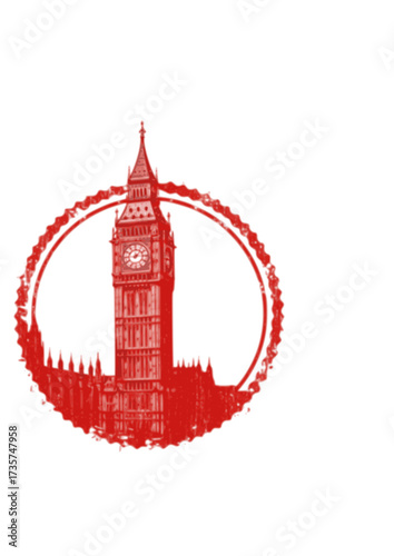 Vibrant red ink grunge rubber stamp with london and big ben,