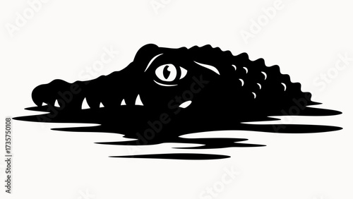 Silhouette of an alligator head partially submerged in water with a visible eye and jagged teeth
