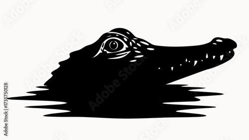 Silhouette of an alligator head emerging from the water with visible teeth and eye details in black