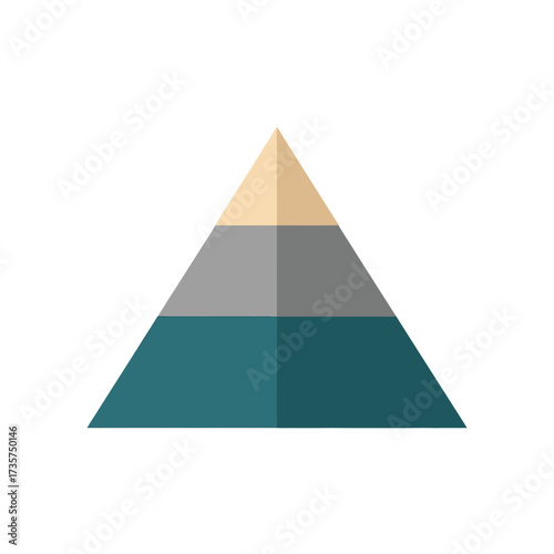 Flat design three-level pyramid chart icon representing business hierarchy, data structure, and strategic stages
