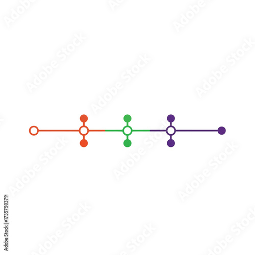 Modern abstract graphic illustrating linear progression through vibrant, color-coded interconnected nodes, symbolizing distinct stages of process or data flow with conceptual clarity