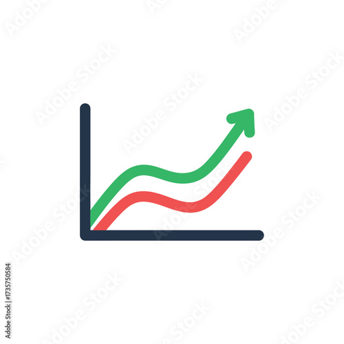 Graph illustration showing upward trends with green and red lines on a blue axis.