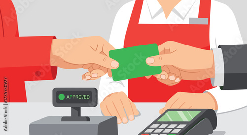 Customer Handing Green Card to Cashier at Checkout.