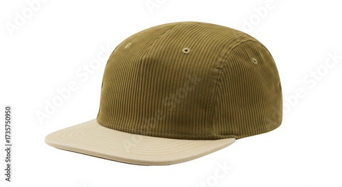 Принти на полотні Olive green corduroy baseball cap isolated on white, stylish headwear for casual