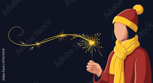 Person holding a sparkler at night with festive glow.