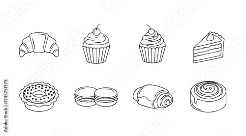 Vector art of pastries line drawing