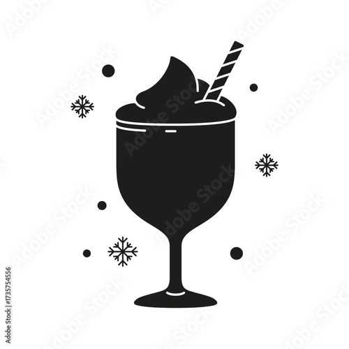 Eggnog silhouette icon. Christmas drink in glass with whipped cream. Vector isolated element on white background