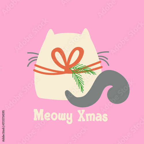 Christmas cat background  with meowy xmas festive message