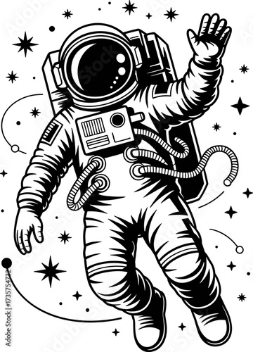 Astronaut Floating Amongst Stars and Cosmic Dust in Outer Space Exploring the Universe