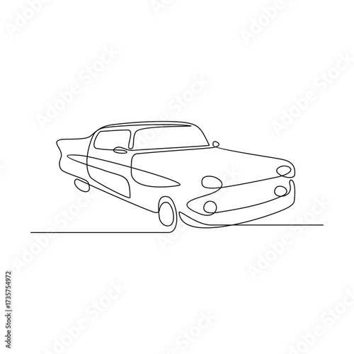 One continuous line drawing of Retro Car vector illustration. Retro Car theme design concept in simple linear continuous line style. Great design for business purpose and community event campaign