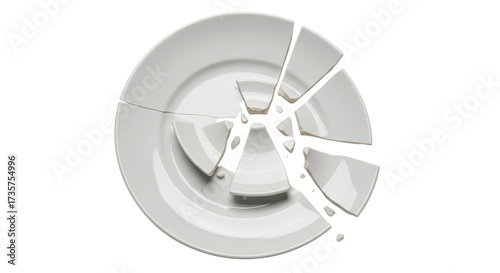 Obraz na plátně Broken white ceramic plate isolated on transparent background, shattered dishwar