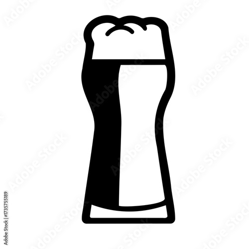 Illustration of a beer glass filled with a frothy beverage in black and white simple vector design