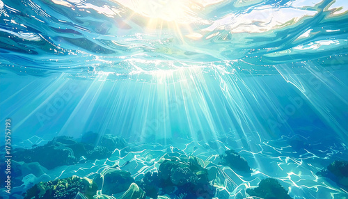 Fototapeta Naklejka Na Ścianę i Meble -  underwater scene with rays of light