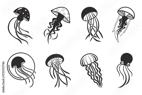 Abstract minimalist jellyfish icon set