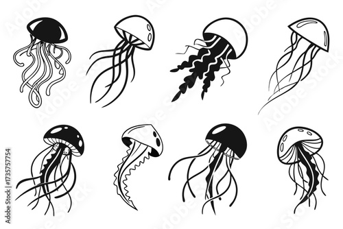 Abstract minimalist jellyfish icon set