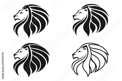 Abstract lion mane minimalist icon set