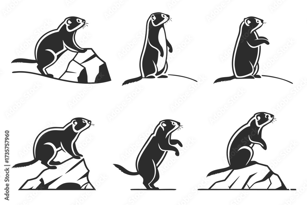 Fototapeta premium Alpine marmot themed minimalist icon set