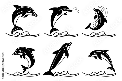 Minimalist amazon river dolphin icon set