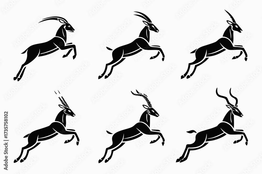 Fototapeta premium Minimalist antelope running icon set with four color options