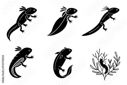 Minimalist axolotl icon set with geometric elements