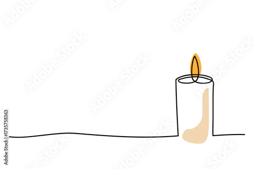 One-line candle illustration perfect for meditation and wellness: ideal for spa branding, packaging, invitations, posters , minimalist decor projects.