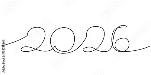 2026, One-line continuous illustration for New Year cards, calendars, posters, social media headers, website banners, event invites, modern branding.