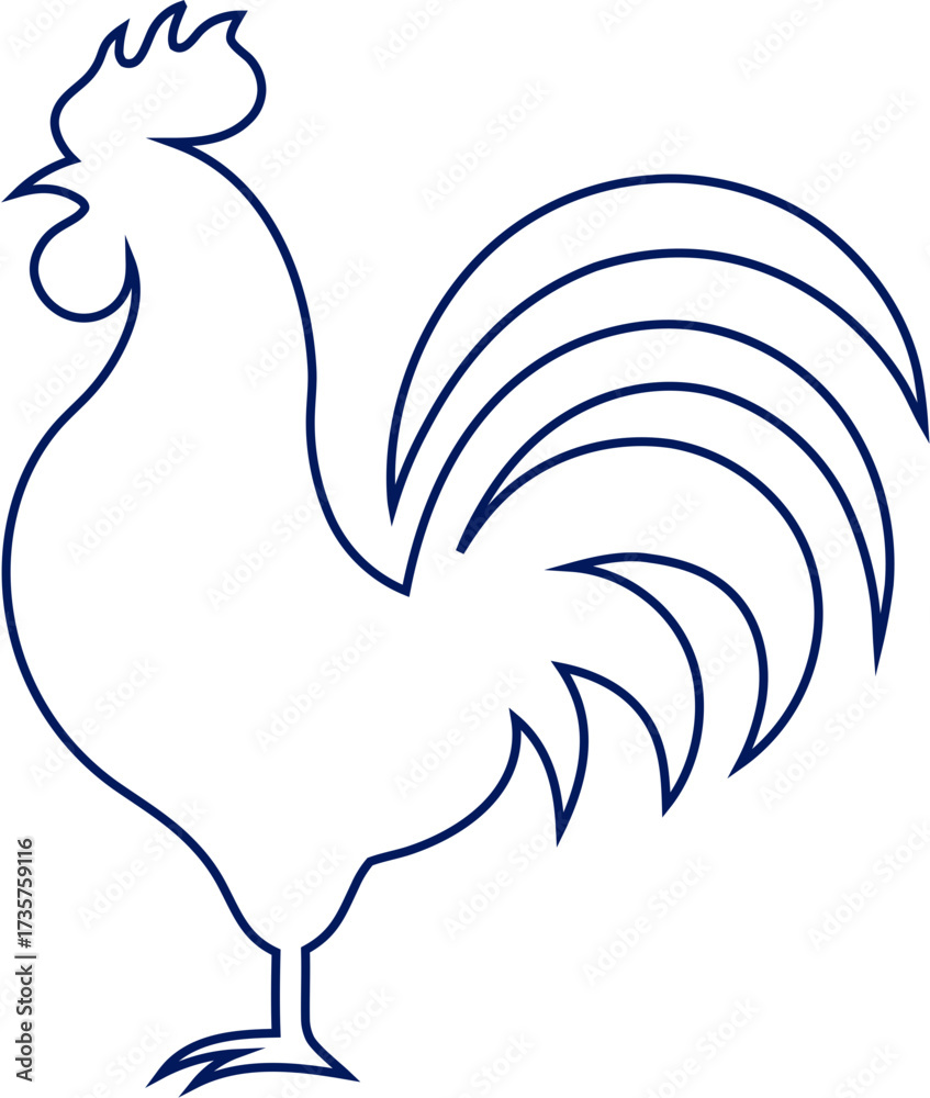Fototapeta premium Rooster line vector isolated on white, elegant farm animal logo design perfect for organic labels and rustic branding.