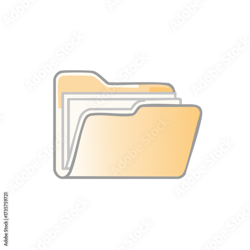 Illustration of an open file folder containing several documents, a digital vector graphic for organization and storage.