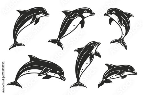 Minimalist bottlenose dolphin icon set
