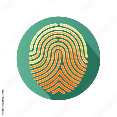 Fingerprint biometric scan identity on a round icon - security technology