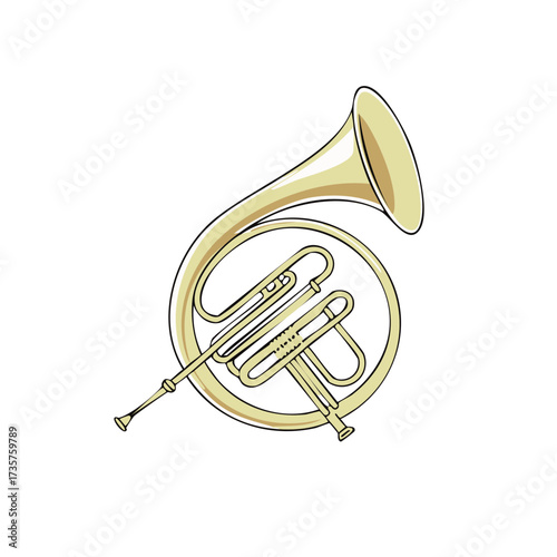 Golden French Horn Music Instrument Cartoon Illustration Graphic Art