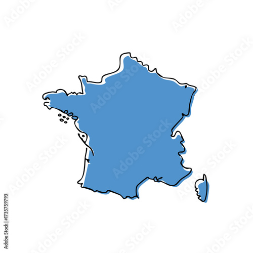 Stylized Contour Map of France with Outline and Island Depiction on White Background
