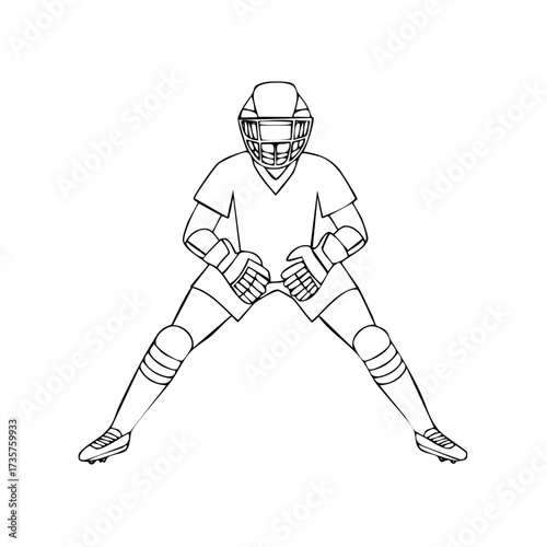 Line Art Illustration of Hockey Player Ready to Play in Full Protective Gear