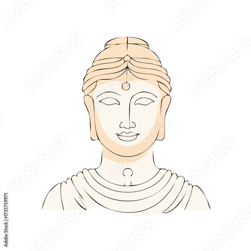 Serene Buddha Head Minimalist Line Art Illustration Spiritual Asian Culture Symbol
