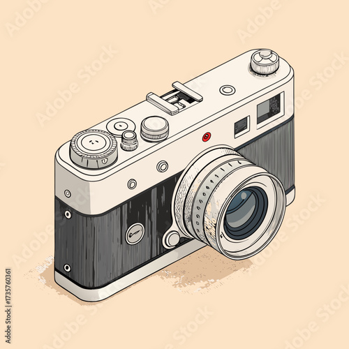 Isometric Illustration of a Vintage Retro Rangefinder Camera