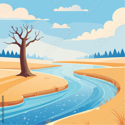 Floodplains in winter, solitary tree, early mist