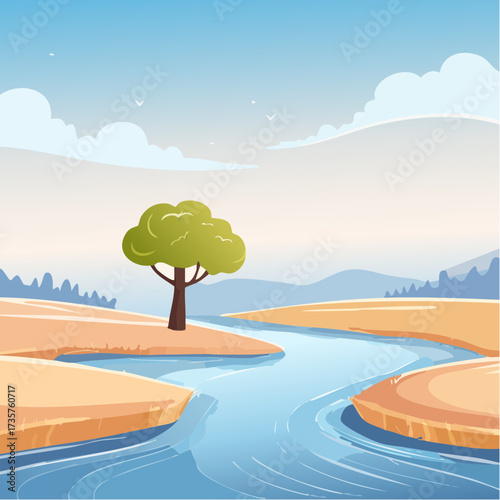 Floodplains in winter, solitary tree, early mist