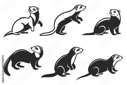 Minimalist cartoon ferret icon set