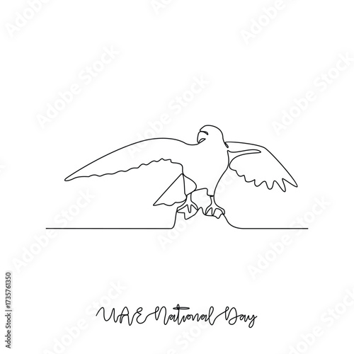 One continuous line drawing of UAE National Day vector illustration. UAE National Day theme design concept in simple linear continuous line style. Great design for national holiday campaign