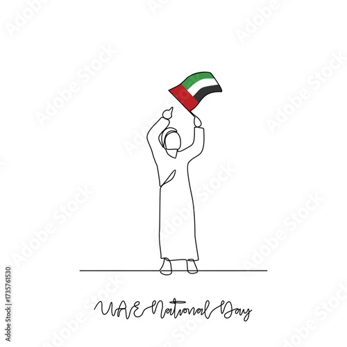 One continuous line drawing of UAE National Day vector illustration. UAE National Day theme design concept in simple linear continuous line style. Great design for national holiday campaign