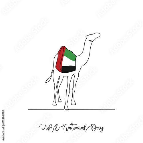 One continuous line drawing of UAE National Day vector illustration. UAE National Day theme design concept in simple linear continuous line style. Great design for national holiday campaign