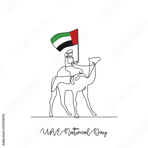 One continuous line drawing of UAE National Day vector illustration. UAE National Day theme design concept in simple linear continuous line style. Great design for national holiday campaign