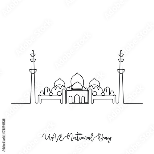 One continuous line drawing of UAE National Day vector illustration. UAE National Day theme design concept in simple linear continuous line style. Great design for national holiday campaign