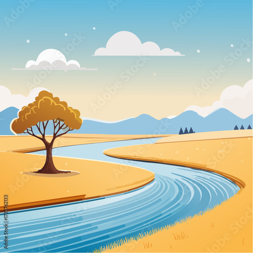 Floodplains in winter, solitary tree, early mist