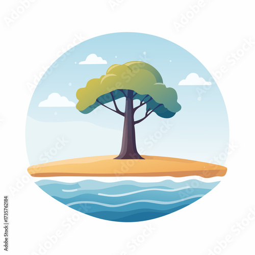 Floodplains in winter, solitary tree, early mist