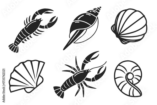 Minimalist clam shell icon set in black and primary colors