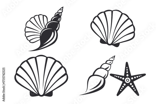 Minimalist clam shell icon set in black and yellow